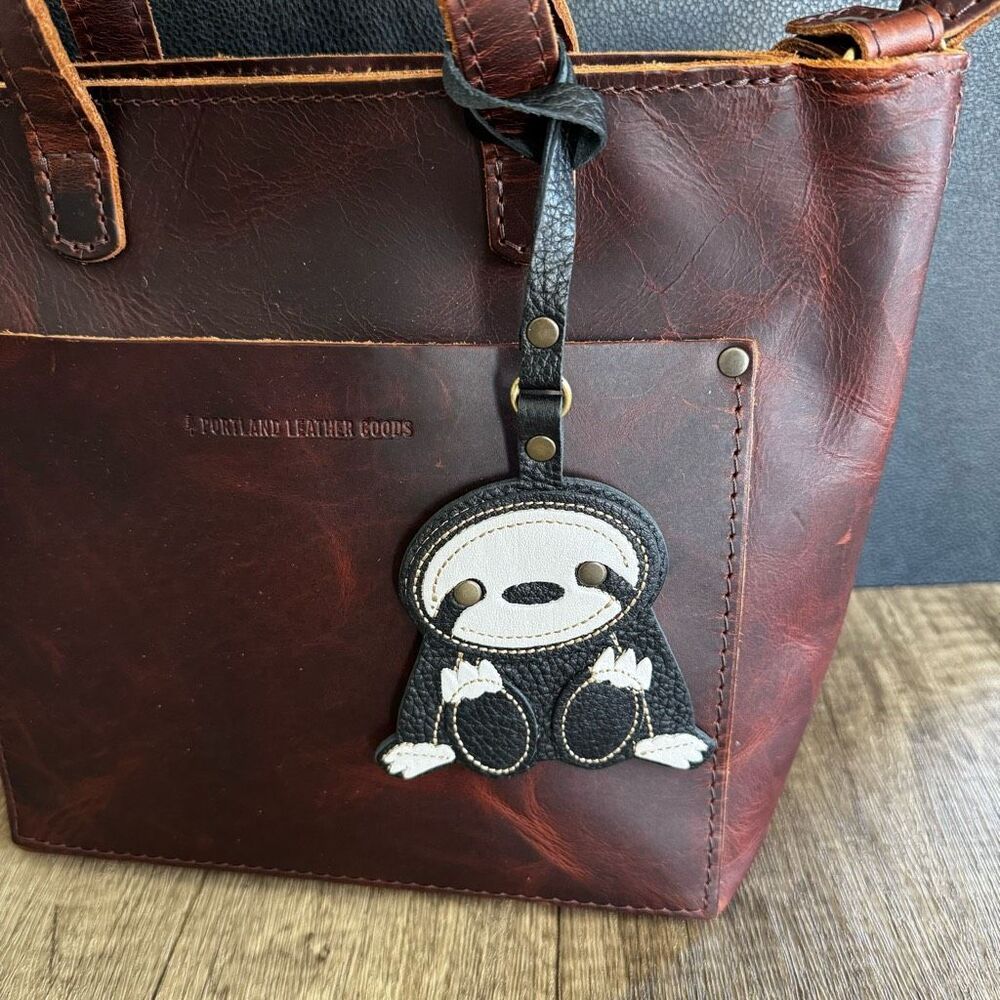 PEBBLED BLACK Portland Leather Sloth KEYCHAIN Charm FAST SHIP NEW